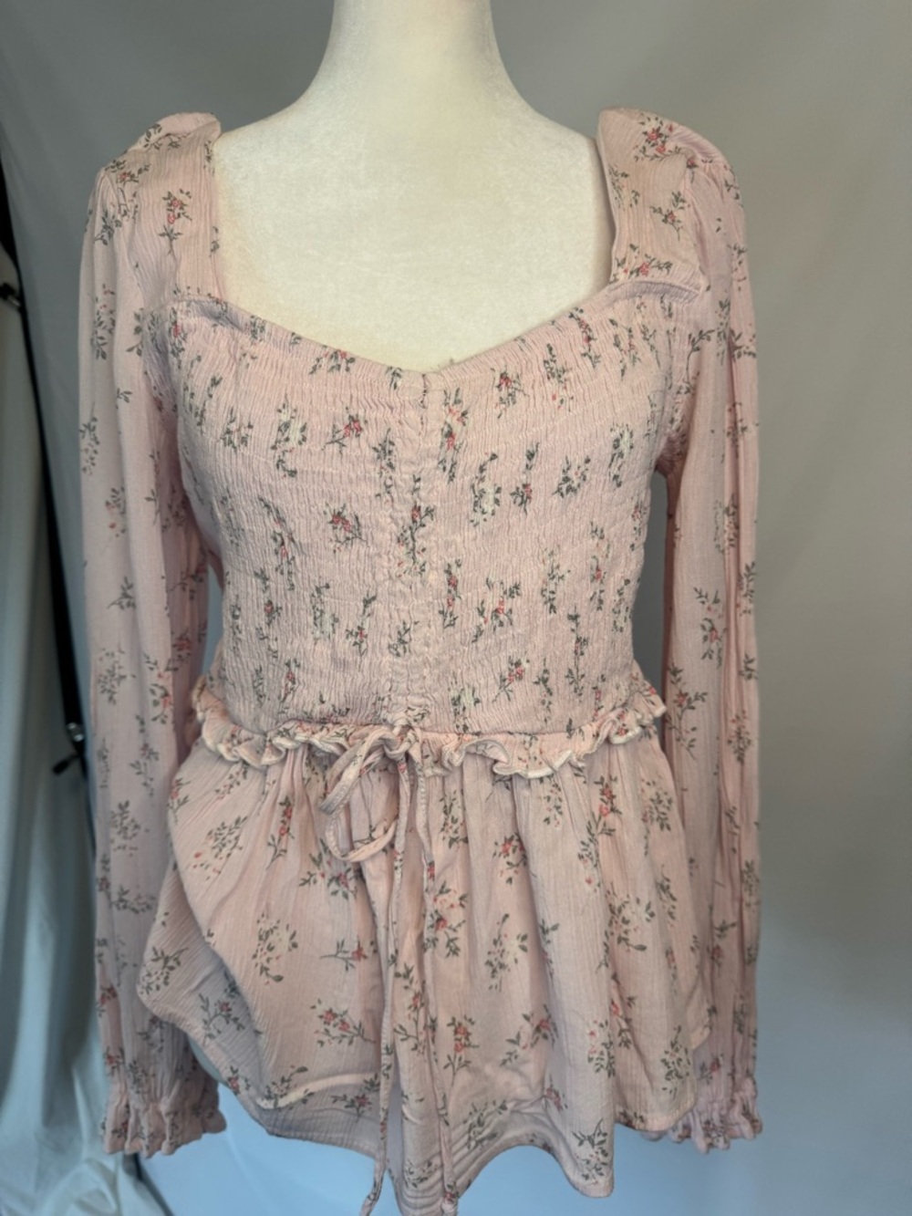 Women’s Pink Floral Smocked Peplum Blouse